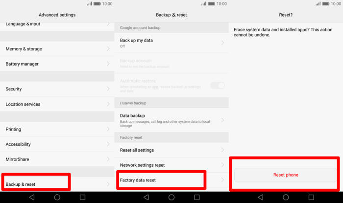 Factory reset Honor 7x from Settings